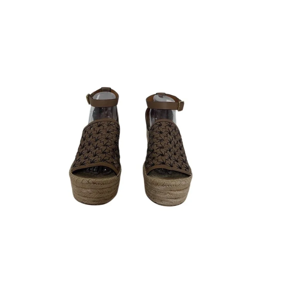 Tory Burch Womens Brown Woven Espadrille Platform Wedge Sandals Ankle Size 10
